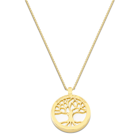 Colar Arvore da Vida Fundo Branco Folheado a Ouro 18K