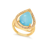 Anel Pedra Gota Natural com Zircônias Folheado a Ouro 18K