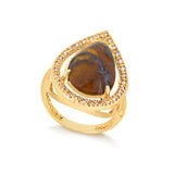 Anel Pedra Gota Natural com Zircônias Folheado a Ouro 18K