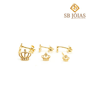 Brincos 3 Pares de Coroinhas Folheado a Ouro 18K