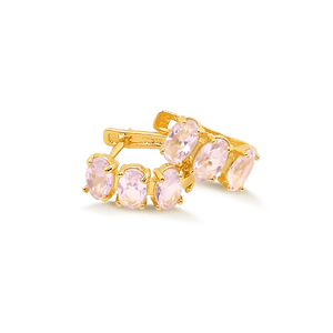 Brincos Argolinha 3 Cristais Folheado a Ouro 18K