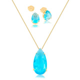 Conjunto Gota Cristal Craquelado Folheado a Ouro 18K