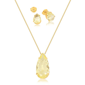 Conjunto Gota Cristal Craquelado Folheado a Ouro 18K