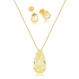Conjunto Gota Cristal Craquelado Folheado a Ouro 18K