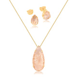Conjunto Gota Cristal Craquelado Folheado a Ouro 18K