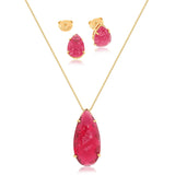 Conjunto Gota Cristal Craquelado Folheado a Ouro 18K
